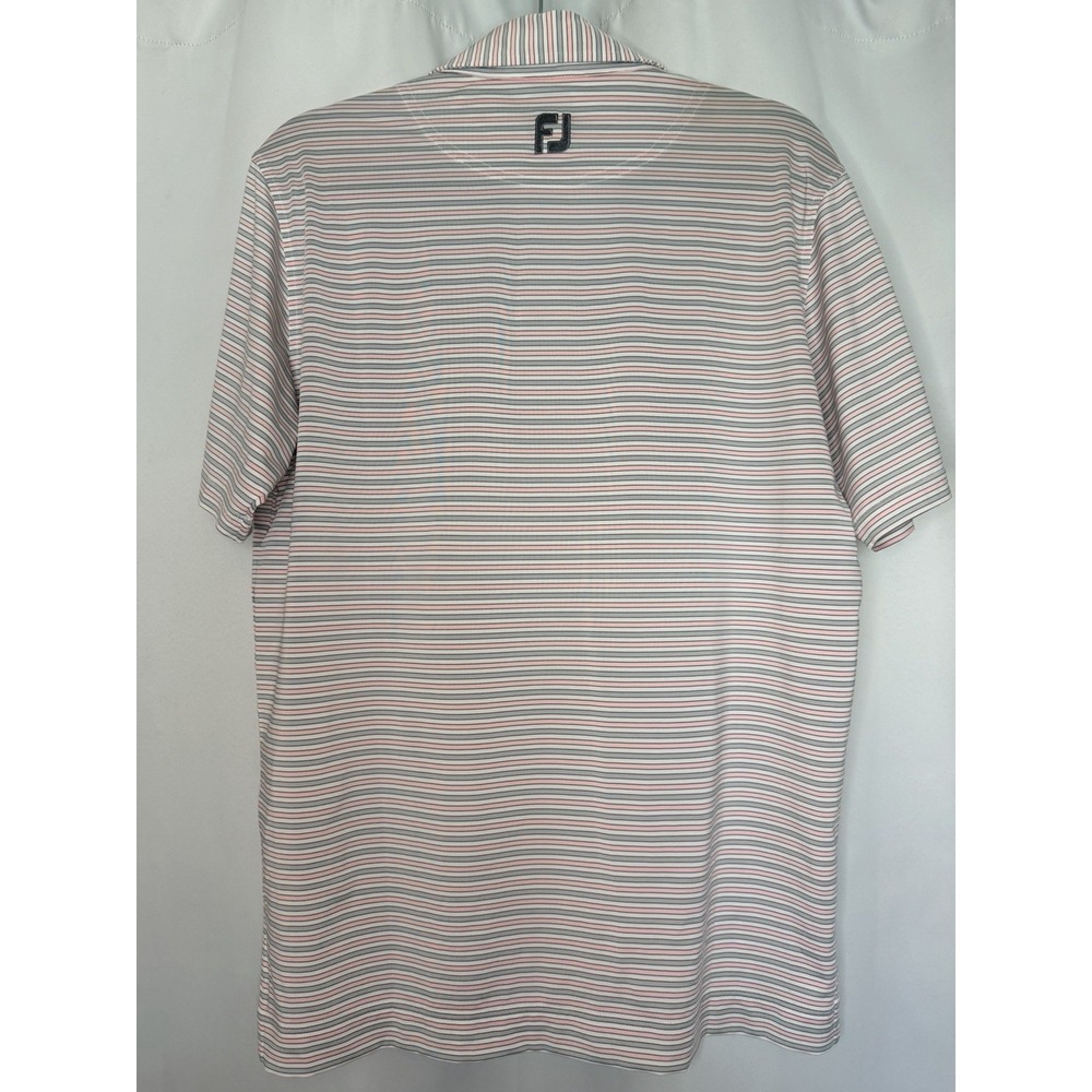 Footjoy Men's Small Pink White Gray Striped Short Sleeve Golf Polo Shirt - Picture 6 of 6